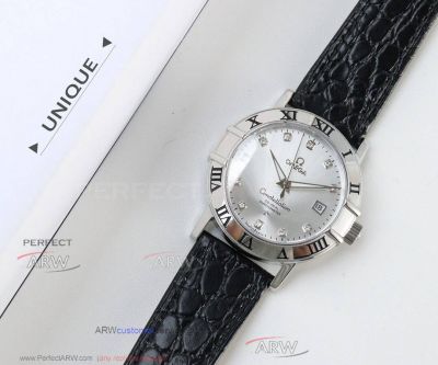 Perfect Replica Omega Constellation Stainless Steel Roman Bezel Silver Diamond Dial 39mm Watch